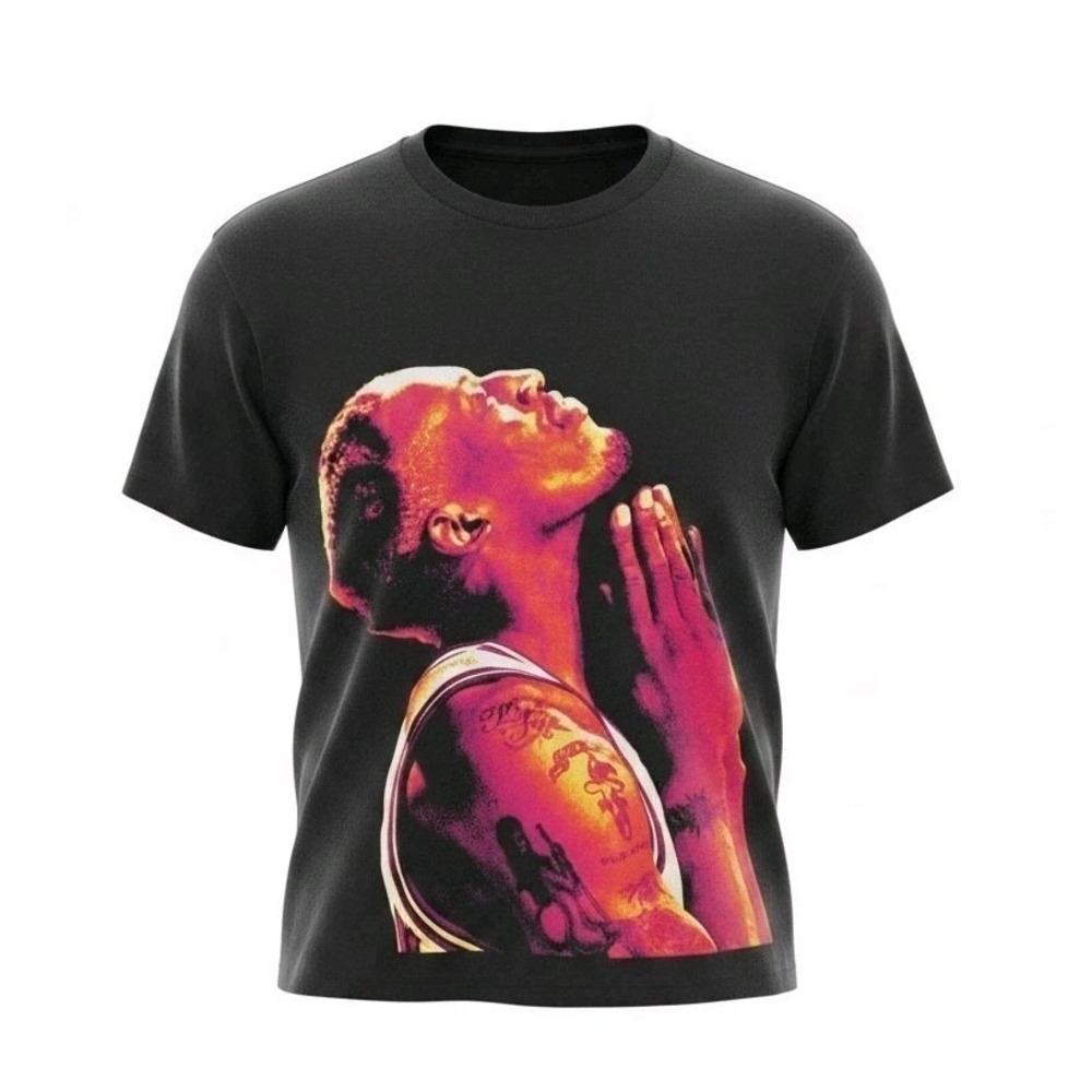 Rodman Apparel Dennis Rodman Prayer Graphic T-Shirt Mens M Black Heat Map SS